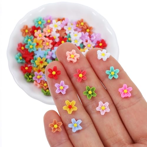 100 PCS Mini Resin Daisy Flowers Colorful Mini Flowers for Crafts, Tiny Things Miniature Flower for Garden Micro Landscaping Decoration