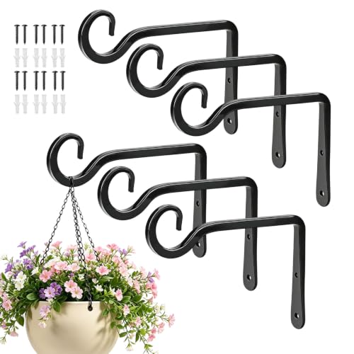 Metal Outdoor Hanging Brackets 6 Pack 6 Inch, Wall Mount Plant Hooks
