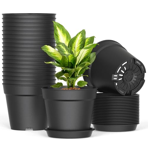 SwinDuck 20 Pack 6 Inch Plant Pots with Drainage and Saucers, Black Plastic Flower Pots for Indoor and Outdoor Plants, Stackable Nursery Planters for Houseplants and Herbs, Black - color: Black, size: 20-Pack