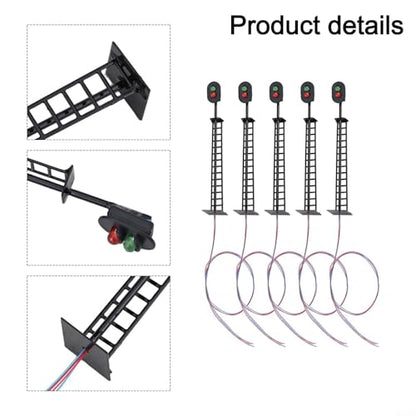 5PCS HO Scale Model Train LED Railroad Signal Lamps with 2/3 Light Pedestrian Posts 1:87 Scale Steel Pipe Construction Compatible with 3V/12V(Two Lights) - size: Two Lights