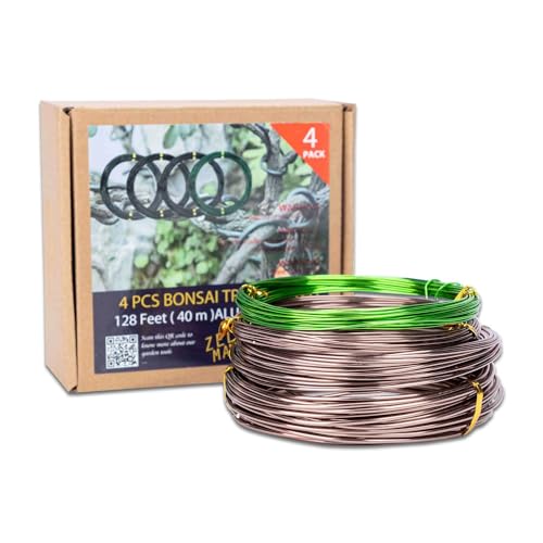 Bonsai Training Wire Set of 4, Total 128 Feet (32 Feet Each Size) | 3 Size - 1.0MM, 1.5MM, 2.0MM, Corrosion and Rust Resistant - color: 32 Ft × (Green+Brown)
