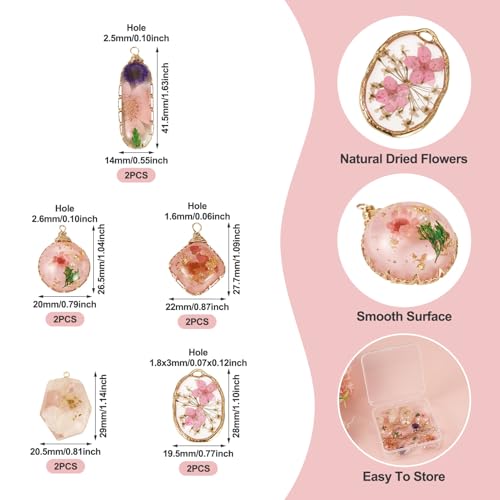 Natural Dried Pressed Flower Charms Geometric Shape Dried Flower Resin Charms Epoxy Resin Floral Pendants for DIY Crafts Necklace Earring Keychain Jewelry Making - color: Pink
