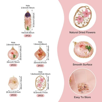 Natural Dried Pressed Flower Charms Geometric Shape Dried Flower Resin Charms Epoxy Resin Floral Pendants for DIY Crafts Necklace Earring Keychain Jewelry Making - color: Pink