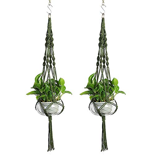Vpang 2 Pack Macrame Plant Hanger, Outdoor Indoor Hanging Planter Basket Flower Pot Holder Nylon Rope Home Decor 41 Inch (Blackish Green) - color: Blackish Green