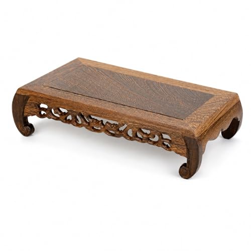LOGOFUN Wood Display Stand Base Rectangular Oriental Vase Tray | Carved Wood Stand Supports Vases, Teapots, Bonsai, Fishbowls, Statues, Stones, And Tabletop Display Setups At Home