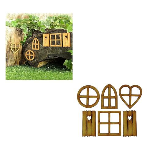 6Pcs Wooden Fairy Garden Door, Blank Door Fairy House Doors and Windows Ornaments Tree Statues for Tree Trunk Yard Decoration Miniature Garden Buildings and Structures Garden Sculptures and Statues