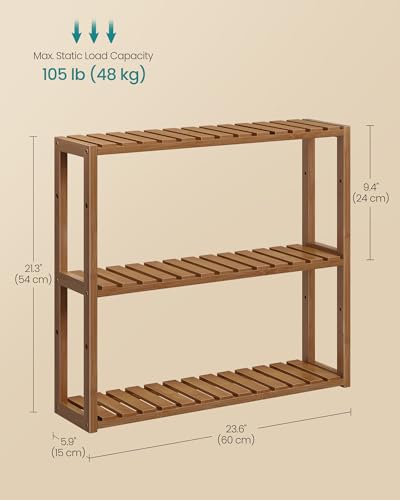 SONGMICS Bamboo Bathroom Shelf, 3-Tier Adjustable Plants Rack | Wall-Mounted or Stand, Living Room, Balcony, Kitchen, 5.9 x 23.6 x 21.3 Inches, Yellow Brown, BAMBOU Collection UBCB013K01 - color: Coffee Brown, size: 3 Tiers (5.9"D x 23.6"W)