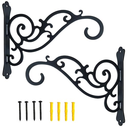 Metal Hanging Planter Bracket, 2 Pack 8-Inch Wall Hooks for Hanging Birds Feeders, Latern, Wind Chimes, Coat, Decorative Indoor Outdoor, Black - color: Black-8in
