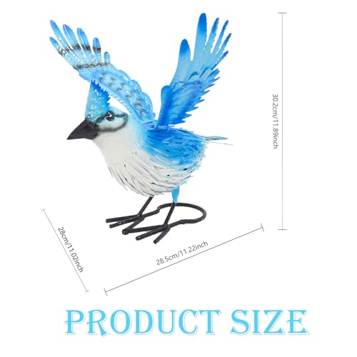 Cruis Cuka 9.5" Blue Jay Garden Decor, Hand-Painted Metal Bird Sculpture, Weatherproof Yard Art for Patio, Farmhouse Spring Gift