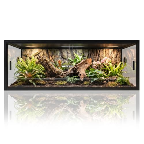 90 Gallon Reptile Enclosure 48" x 24" x 18", Front Opening Reptile Enclosure with Tempered Glass Doors, Safety Lock & Screen Top Ventilation, for Bearded Dragon, Ball Python, Snake, Gecko - color: Black, size: 48" x 24" x 18"