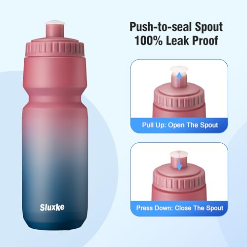 SLUXKE 32oz Bike Water Bottle Squeeze 2Pack, 1000ml Sports Bicycle Water Bottle BPA Free, Lightweight Fits Most Bicycle Bike Cages - color: Red Blue & Black, size: 32 Ounces