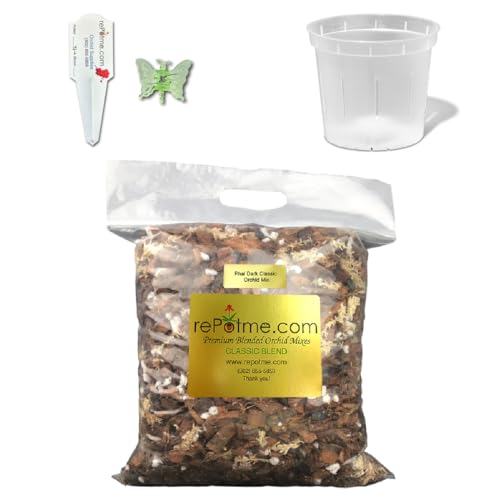 rePotme Orchid Starter Kit - Phalaenopsis Dark Classic - (Includes Orchid Potting Mix, Plus a 5 inch Orchid Pot, Flower Clip, and Plant Label) - size: Starter Kit