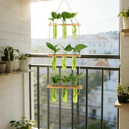 XXXFLOWER Wall Hanging Propagation Station with Wooden Stand Green - size: Green-9 Tube Vase