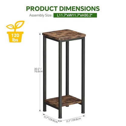 Homeiju Plant Stand Indoor, 2 Tier Wood Corner Plant Stand, Modern Square Plant Shelf Flower Stand for Living Room Patio Balcony Garden, Rustic Brown
