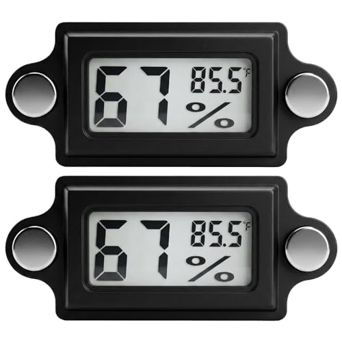 2Pcs Magnetic Reptile Thermometer and Humidity Gauge for Jumping Spider Enclosure Accessories Digital Thermometer Hygrometer for Reptile Tank, Gecko, Bearded Dragon (Rectangle)