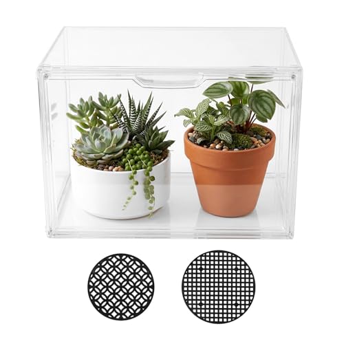 Mini Greenhouse for Indoor, Stackable Acrylic Plant Nursery with Magnetic Easy-Access Door, Tabletop Small Green House for Seedling Germination, Succulents & Cactus, 14.1x8.6x10.6 Inch