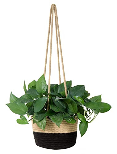 Hanging Planter Basket Jute Rope Woven Plant Hangers Indoor Hanging Plant Holder Up to 7" Pot Macrame Modern Storage Organizer Home Decor (Jute-Black) - color: Jute-black
