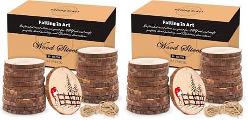 Falling in Art 3.1-4 Inches Natural Wood Slices Set for Crafts - 25Pcs Round Wood Discs with Pre-drilled Hole for DIY Projects, Christmas Ornaments and Wedding Decoration (Pack of 2) - size: 8-10 cm (Pack of 2)