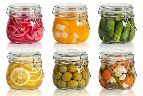 17 oz Round Glass Jars with Airtight Lids, 6 Pack Mason Jar with Clamp Lids - color: Round-17OZ Set- 6 Pack