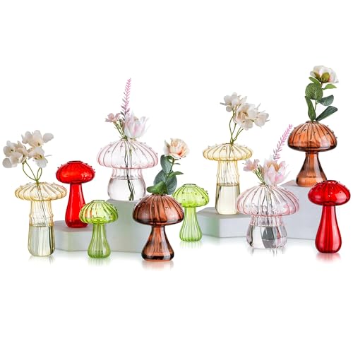Glasseam Mushroom Vases for Flowers, 10Pcs Colored Glass Bud Vase for Decor - color: Colorful