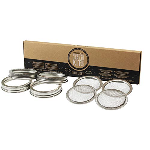 Trellis + Co Stainless Steel Sprouting Kit 4 Pack Rust Proof 316 Stainless | Curved Mesh, Fits Most Wide Mouth Mason Jars | Grow Your Own Organic Sprouts From Seeds, Sprouter - color: Sprouting Lids, size: 4 Pack