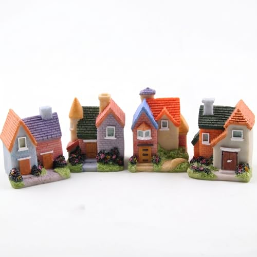 Resin Miniature House 4PCS Miniature House Fairy Gardening Micro Landscape Village Stone House Bonsai Terrarium Crafts Ornaments Accessories Home Decoration (B) - size: B