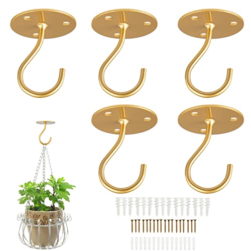 Gold Ceiling Hooks for Hanging Plants, Plant Hanger Indoor Hanging Hooks - color: Bright Gold