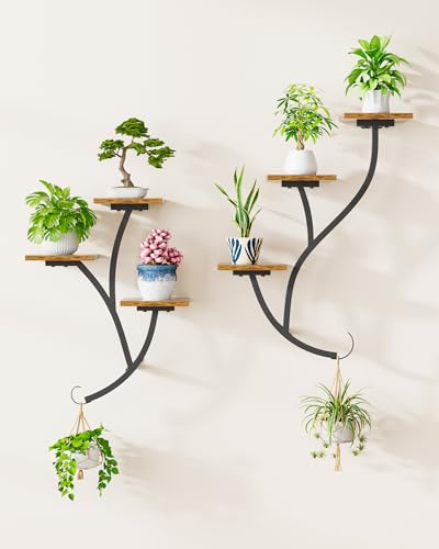 2 Pack Wall Mounted Plant Holder, 6-Tier Hanging Planters for Indoor Plants