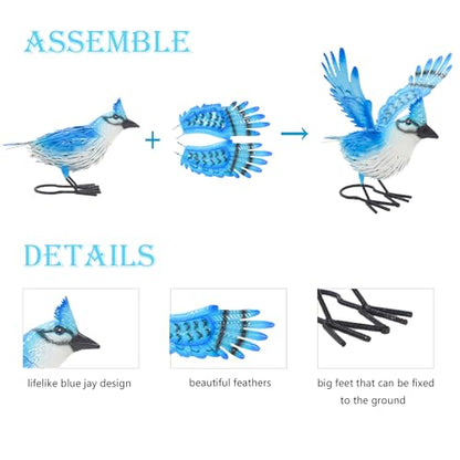 Cruis Cuka 9.5" Blue Jay Garden Decor, Hand-Painted Metal Bird Sculpture, Weatherproof Yard Art for Patio, Farmhouse Spring Gift