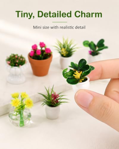 IMIKEYA Miniature Dollhouse Plant Flowers: 15pcs Mini Dollhouse Potted Plants Artificial Tiny Plants Fake Greenery Ornament Potted Plant Flower Model Micro Landscape Dollhouse Furniture Decor