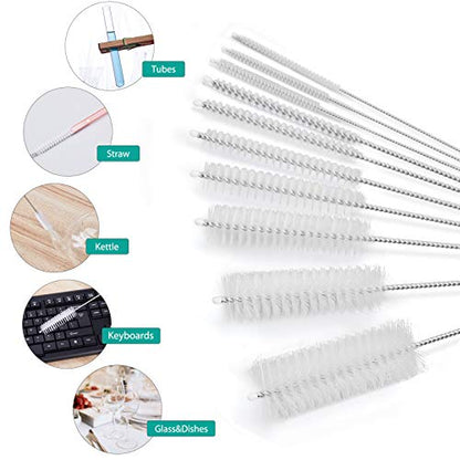 CiaraQ Bottle Cleaning Brushes, 8 Inch Nylon Tube Brush Set, Cleaner for Narrow Neck Bottles Cups with Hook, Set of 10pcs. (Pack of 2) - color: White, size: 8.0 Inch (10pcs) (Pack of 2)