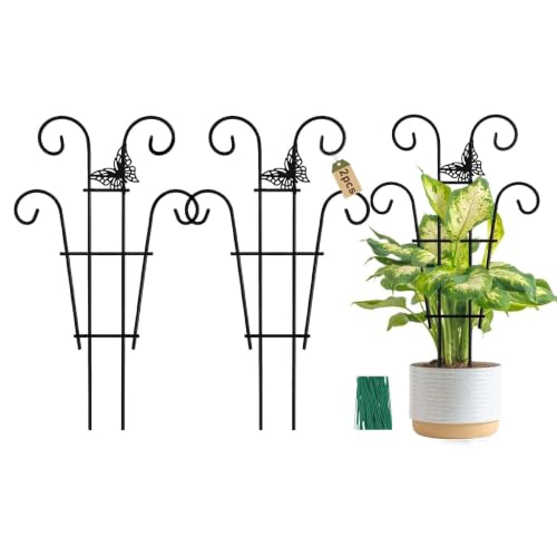 Coomin Indoor Plant Trellis for Potted Plants with Buttrtflies, 14.5in 2p | Metal House Plant Trellis for Climbing Plants, Climber Plant Support for Hoya Pothos Ivy - size: 14.5in(H)/2p butterflies
