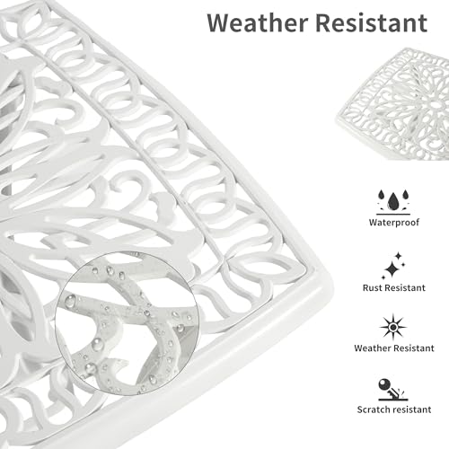 HOMEFUN Aluminum Bistro Set of 2 Outdoor 3 Piece Patio Furniture, White | Thickened Heavy-Duty Cast Ultra Sturdy Rustproof All-Weather for Garden Balcony - color: White Back