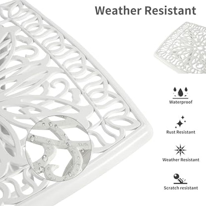 HOMEFUN Aluminum Bistro Set of 2 Outdoor 3 Piece Patio Furniture, White | Thickened Heavy-Duty Cast Ultra Sturdy Rustproof All-Weather for Garden Balcony - color: White Back