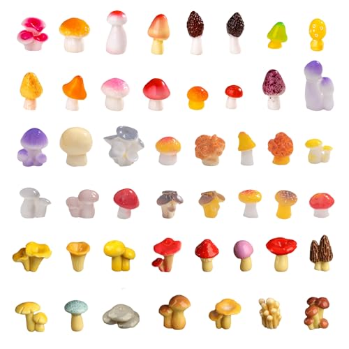 JKanruh 47Pcs Tiny Resin Mushroom Figurines Miniature Mushroom Decor for Terrariums,Fairy Gardens Micro Landscape Craft Project Decorations