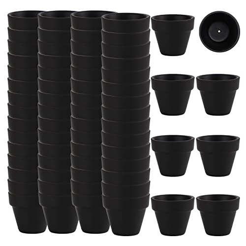 2 Inch Black Terracotta Pots Pack of 72 - Mini Clay Pot with Drainage Hole for Tiny Cactus Herb lithop, Small Succulent Planter Nursery Plant Pot for Windowsill, Cactus Plant, Crafts, Wedding Favors - color: Black