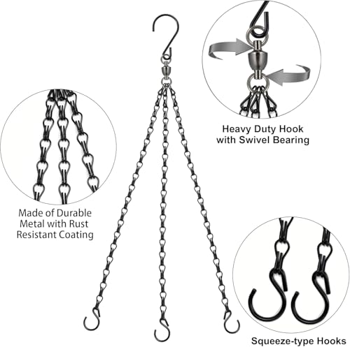Heybe Swivel Hanging Basket Chains 23 Inches 3 Leads Hanging Chains Flower Pot Hanger Replacement Plant Hangers for Planters and Lanterns, Pack of 3 (3 Legs-Swivel) - style: 3 Legs-Swivel