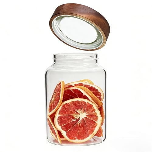 Airtight Glass Jars with Wooden Lid Round Spice Jar Clear Glass Food Storage Jar Canister with Screw Lid for Coffee Ground Bean Candy Pantry Sugar Tea Cookies Bath Salts (1200ml/40oz-1pack-A) - color: 1200ml/40oz-1pack-A