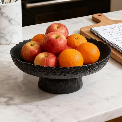 Large Glass Fruit Bowl for Kitchen Counter Decorative Centerpiece Bowl for Table Home Déco, Black Hammered - color: Matte Black, style: Hammered