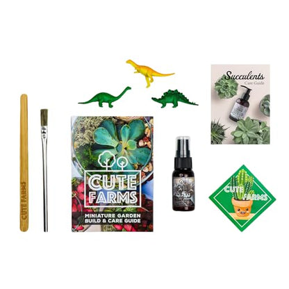 Cute Farms Terrarium Starter Kit | Moss, Vermiculite, Soil, Pebbles, Plant Food, Finishing Tools, Build and Care Guide | DIY Succulent Terrarium for Adults and Kids (Large + Live Plants) - size: Large Kit + Live Plants