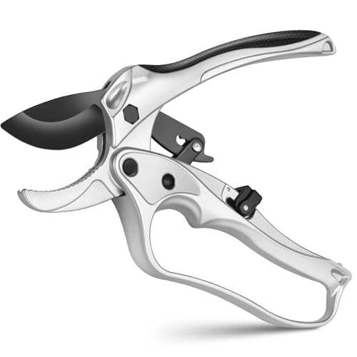 Ratchet Anvil Pruning Shears for Gardening Heavy Duty, Labor-Saving Design Garden Clippers for Arthritis Weak Hands, 3/4" Cut Capacity Branch Cutter for Tree Trimming, Flower, Rose, Plant - style: Ratchet+Anvil-Silver