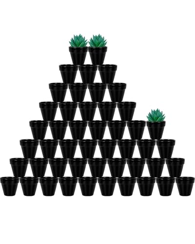 vensovo 48 Pcs 2" Tiny Ceramic Terracotta Pots,Black Clay Pot - color: Black