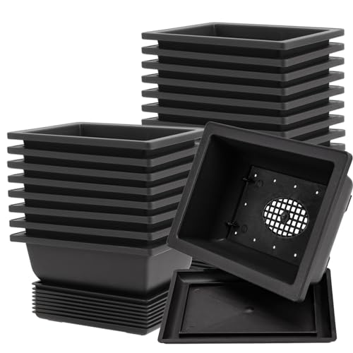 20 PCS 9 Inch Bonsai Training Pots, Rectangular Bonsai Plants Growing Pot with 20 Humidity Trays and Drainage Built-in Mesh for Garden, Yard, Office, Porch, Balcony, Home Decoration - size: 9 Inch 20 PACK