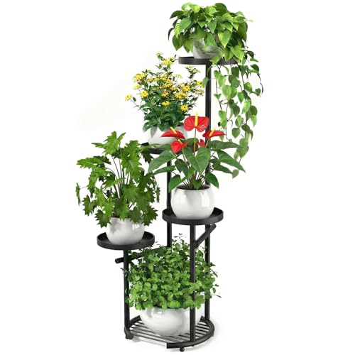 TOSKING Tall 5-Tier Round Metal Corner Plant Stand Indoor, Anti-Tip, Black | 37.7-Inch Height, Space-Saving Design, Heavy-Duty Construction, Vertical Multi-Plant Display, Outdoor Ready, Adjustable Feet - color: Black, size: 5tier Rd