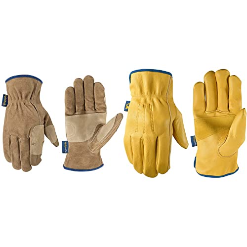 Wells Lamont mens Work Gloves (Large Pack of 1 US) and Wells Lamont unisex adult Men's Water Resistant Leather Work Gloves (Large Pack of 1 US) - size: Large (Pack of 1), style: Work Gloves + Work Gloves Large (1168l)