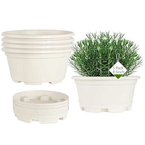KPUVX 5 Pack 8.5 inch Plant Pot, Outdoor Flower Pots, Plastic - color: Beige, size: 8.5 inch