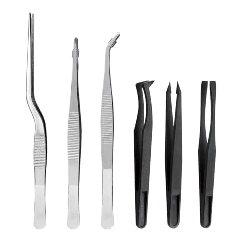 6PC Stainless Steel Tweezers Set, For Small Gardening and Kitchen, Multi-Purpose Tools Silver Tweezers