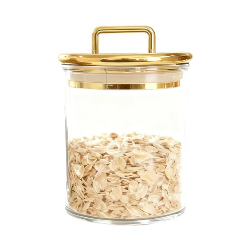 Acrylic Bathroom Storage Jar with Gold Lid – Airtight Clear Canister for Qtip Holder, Cotton Pad Jar, Bath Salt Container, Candy & Snack Canister, Vanity & Countertop Organizer 4.8" - color: golden 03-1pcs