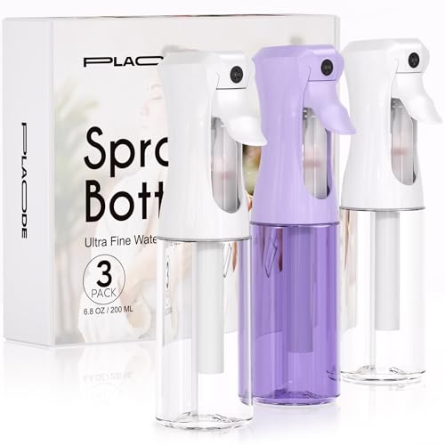 3 Pack Continuous Spray Bottle for Hair, 6.8 OZ Ultra Fine Mister Sprayer | Refillable for Hairstyling, Barbers, Salons, Household Cleaning, Watering Plants, Pet Care, Ironing & Essential Oil Scents - color: Purple White White, size: (3-Pack)-6.8 Oz