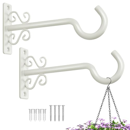 Plant Hangers, 6 Inch Hanging Plant Brackets Outdoor Indoor, White | Wall Hooks for Hanging Hummingbird Feeders, Bird Feeders, Planters, Lanterns, Wind Chimes, 2 Pack, Gifts for Women Men - color: Retro White, size: 6 Inch